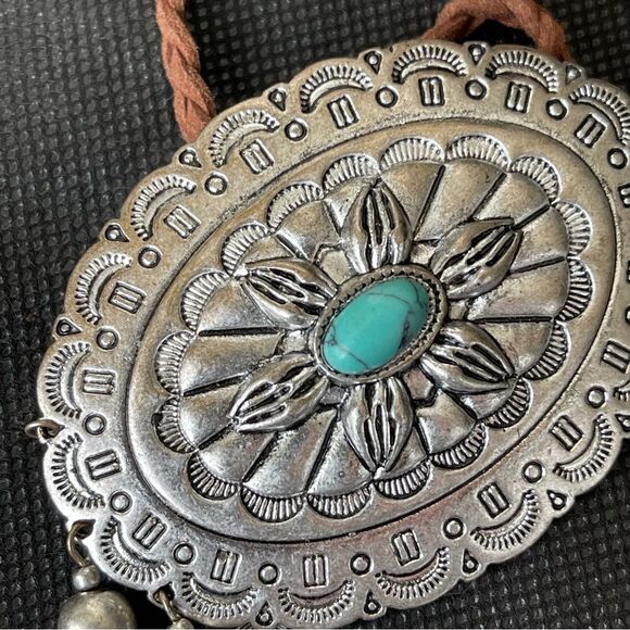 American Western Braided Cord Long Necklace Turquoise - Picture 3 of 9